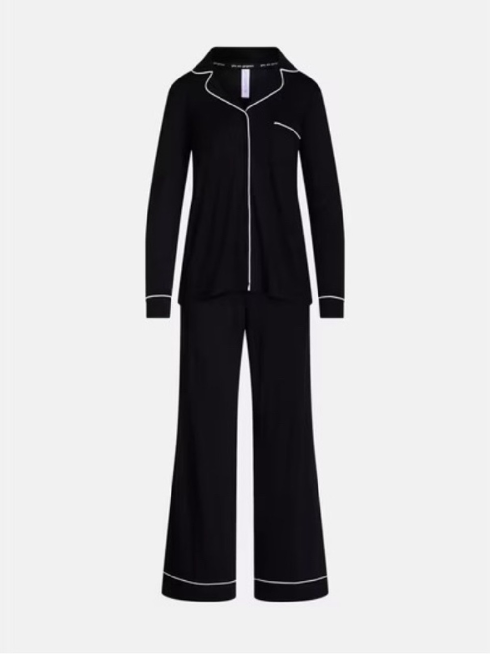 Classic Black Piped Long-Sleeve Pajama Set